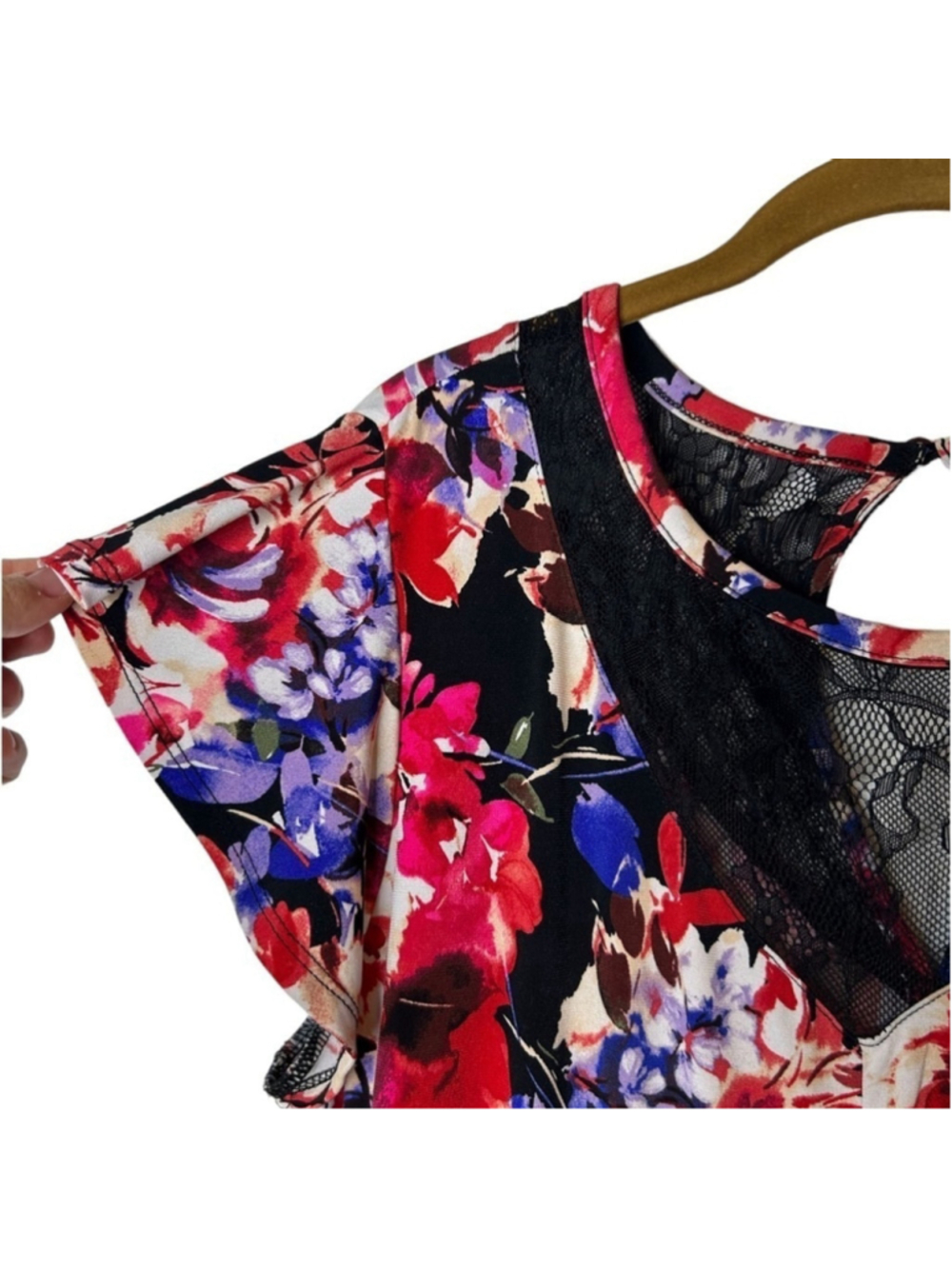 Torrid Midi Studio Knit Fit & Flare Black Floral Asymmetrical Dress Size 1X - Picture 7 of 14